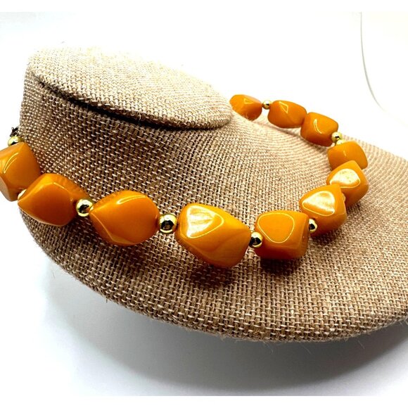 Vintage Retro Chic Bakelite Chunky Necklace Yellow Butterscotch Mid Century Mod - Picture 2 of 4